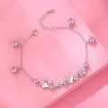 wholesale S925 Sterling Silver Small Fresh Butterfly Flower Bracelet for Women, Simple Forest-style Crown Pink Diamond Jewelry Valentine's Day Gift-0-0