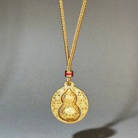wholesale Metal material with a rotating pendant, unisex ancient method sand gold gourd necklace, new Chinese-style sweater chain design, identical to gold store offerings-XL296-T