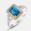 wholesale S925 Sterling Silver with Synthetic Blue Opal Retro New Korean Style Minimalist Square Fashion Niche Design Ring-0-1