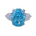wholesale S925 silver new oval 10*12 sea blue ice-cut ring for women, best-selling in Europe and America-0-4