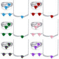 wholesale 925 Sterling Silver Jewelry Set with Aquamarine Gemstone Ring, Heart Stud Earrings, and Ruby Heart Pendant Necklace for Women - High-end Elegance-0-0