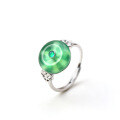 wholesale S925 Sterling Silver New Chinese Style Green Chalcedony Ring for Women, Modern National Trend Minimalist Design, Exquisite Peace Buckle, Unique and High-End Fashion Ring-0-4