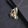 wholesale S925 Silver Designer Brooch Pendant Two-Way Butterfly Design Retro Style Natural Amethyst Necklace Pendant-0-1