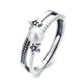 wholesale S925 Sterling Silver Small Chanel-style Five-pointed Star Pearl Line Irregular Ring Korean-Japanese Fashion Elegant Index Finger Ring for Women-0-5