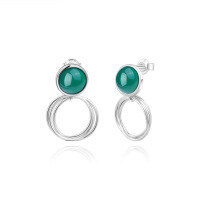 wholesale S925 Silver Geometric Minimalist Style High-End Inlaid Gemstone Earrings with Green Agate Ear Studs-Green agate earrings