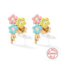 wholesale S925 Sterling Silver Cute Petal Enamel Drip Glaze Colorful Stud Earrings,INS-0-5
