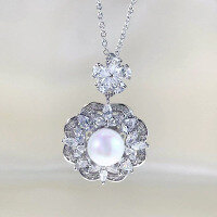 wholesale 925 Silver 8mm Pearl Necklace Pendant Full Diamond Light Luxury Fashion Versatile Women's European and American Style by Zhuozhifan New-N308 Pearl Necklace 925 Silver