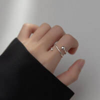 wholesale S925 Sterling Silver Ring Women's Korean Style Small Fresh Light Bead Simple Geometric Lines Cool Trendy Jewelry J8291-S925 silver ring rose gold model Adjustable opening