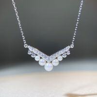 wholesale 925 Sterling Silver Pearl Necklace V-Collarbone Chain with High-Carbon Diamond, Premium Feel, Minimalist Style, Exquisite Craftsmanship Wholesale-White-XL126 925 Silver