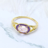 wholesale New Style S925 Silver Vintage Versatile Branch Ring with Natural Amethyst Stone for Women Wholesale-Leaf Amethyst Enamel Ring (Hong Kong)  Size 12