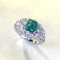wholesale S925 Silver New Simulated Emerald 7*7mm Sugar Loaf Ring for Women, Daily Fashion Wealthy Style-0-1