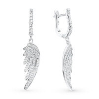 wholesale S925 Sterling Silver Plated Zircon Feather Earrings, Fashionable Commute Minimalist Elegant Earrings-Silver 925 silver