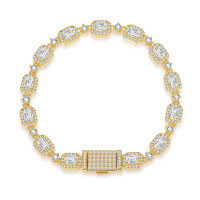 wholesale Metal material new Cuban chain bracelet trendy fashion hip-hop style full diamond shiny gold bracelet high-end color retention-Silver with zircon and white gold 6.5 inch