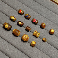 wholesale S925 Gold-Plated Silver Natural Agarwood Sandalwood Bead Spacer DIY Bracelet Necklace Accessories-Agarwood Bagua Barrel Beads [Red]