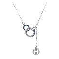 wholesale 999 Silver Roman Double Loop Tassel H Letter Necklace for Women, Lightly Textured Plain Silver Simple and Casual Collarbone Chain-0-4
