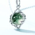 wholesale S925 Sterling Silver Japanese Korean Style Retro Elegant Moss Agate Pendant Necklace for Women Cross-Border Exclusive-0-3