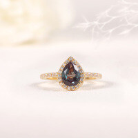 wholesale S925 Silver Fashionable and Versatile Teardrop-Shaped Alexandrite Ring with a High-End Feel, Set with Synthetic Alexandrite for Women-Synthetic Alexandrite Ring  US 7