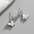 wholesale S925 Sterling Silver Korean Version Ins Design Double Bow with Micro-Set Shell and Zircon Textured Stud Earrings for Women-0-2