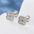 wholesale S925 sterling silver with zirconia four-leaf clover ear studs, fashionable and trendy niche design with a vintage feel-0-3