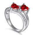 wholesale S925 Sterling Silver Double Heart Colorful Diamond Gemstone Ruby Women's Ring Cross-Border E-Commerce Hot Selling Silver Jewelry Wholesale Dropshipping-0-5