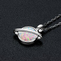S925 Silver Saturn Orbit Opal Pendant Necklace-0-0