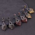 wholesale S925 Sterling Silver Black Gunmetal European and American Style Vintage Gemstone Earrings with Garnet and Luxurious Crystal Accents-0-4