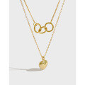 wholesale S925 Sterling Silver XT250 Korean Style Multi-Circle Chain with Double-Layer Design and Heart Pendant Necklace for Women-0-0