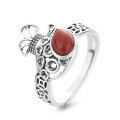 wholesale S925 sterling silver antique craft ethnic Chinese style coin pouch openwork inlaid with southern red agate ring-0-4