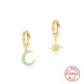 wholesale S925 Sterling Silver Star Moon Opal Inlaid Cross Earring Hoop-0-5