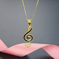 wholesale 925 Sterling Silver Fashion Diamond-Inlaid European and American Cross-Border DIY Drip Pendant "Rhythm of Love" Musical Note Necklace for Women-Gold Single Pendant - Without Chain 925 Silver