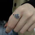 wholesale S925 silver Korean-style vintage distressed elegant versatile trendy crown-shaped open ring for women-0-2