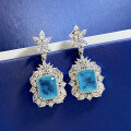 wholesale S925 silver jewelry new Paraiba color earrings and ear pendants, elegant micro-set ear accessories-0-1