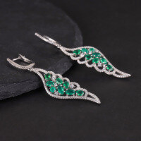 wholesale S925 Sterling Silver Angel Wing Topaz Earrings with Natural Garnet and Green Chalcedony Feather Wing Earrings-Natural garnet earrings