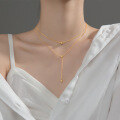 wholesale S925 Silver Korean-style Elegant Double-layer Beaded Y-shaped Necklace Long Slide Bead Collarbone Chain D5938-0-1
