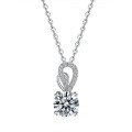 Sterling Silver 1-Carat Moissanite Pendant Necklace for Women, Classic Four-Prong Setting, Factory Direct Dropshipping-0-3