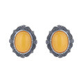 wholesale S925 silver retro antique beeswax stone new Chinese ethnic style trendy luxury versatile earrings for women-0-5