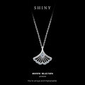 Sterling Silver Moissanite Inlaid Fan-Shaped Leaf Pendant Necklace-0-4