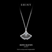 Sterling Silver Moissanite Inlaid Fan-Shaped Leaf Pendant Necklace-S925 sterling silver + 10-point moissanite