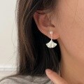 wholesale S925 Sterling Silver Korean Version Minimalist Ginkgo Leaf Ear Studs Women Small Pearl Earrings Trendy-0-2
