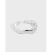 wholesale S925 sterling silver 507 Korean version ins niche design sense minimalist versatile irregular glossy textured open ring for women-Silver [No. 15/Adjustable]>Opening adjustable