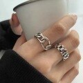 wholesale Sterling silver women's watchband ring retro minimalist style open adjustable index finger fashion statement ring-0-3