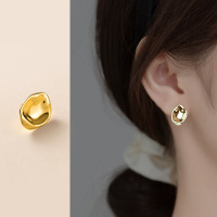 wholesale S925 silver irregular concave oval ear studs minimalist geometric Korean style autumn women's earrings M00848-S925 silver pair silver 925 silver