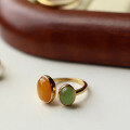 wholesale S925 sterling silver wholesale natural old wax and jasper bicolor cabochon open ring live streaming supply chain-0-0