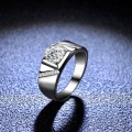 Platinum-Plated S925 Sterling Silver Moissanite Men's Ring, Minimalist and Elegant-0-2