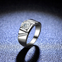Platinum-Plated S925 Sterling Silver Moissanite Men's Ring, Minimalist and Elegant-1 carat (empty setting)  Adjustable opening