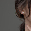 wholesale S925 Silver Floral Stud Earrings, Korean-style Small Fresh Five-petal Flower with Inlaid Diamonds, Girly Heart Ear Jewelry G3445-0-4