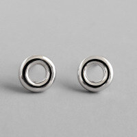 wholesale S925 Sterling Silver Geometric Circle Donut Earrings Women's Simple and Versatile Silver Jewelry-Platinum [with sterling silver ear plugs] &gt; 925 silver
