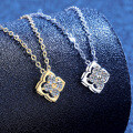 S925 Silver Vintage Light Luxury Moissanite Four-Leaf Clover Pendant Necklace-0-0