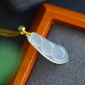 wholesale 925 silver gold-plated certified ice white chalcedony lucky bean pendant with jasper buckle inlaid jade agate necklace gift-0-6