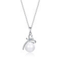 wholesale Sterling Silver Single Freshwater Pearl Pendant Necklace for Women, Versatile Small and Minimalist Design, Luxury Collarbone Chain Jewelry Gift for Girlfriend-0-5